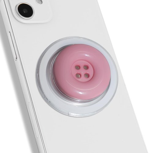 Solid Color Button Phone Grip – Minimalist Design, Durable and Lightweight, Grip and Stand for Smartphones (Baby Pink, Magnetic Type)