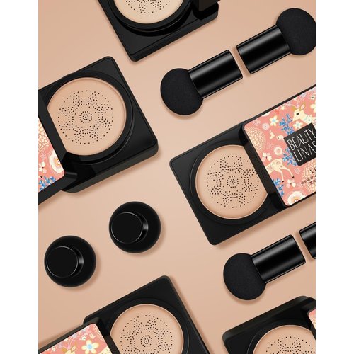 Lovelycat Mushroom Head Air Cushion BB Cream Even Skin Tone Makeup Base PrimerConcealer Lasting Nude Makeup Moisturizing Brightening Pigment CC Liquid Foundation (B-natural)