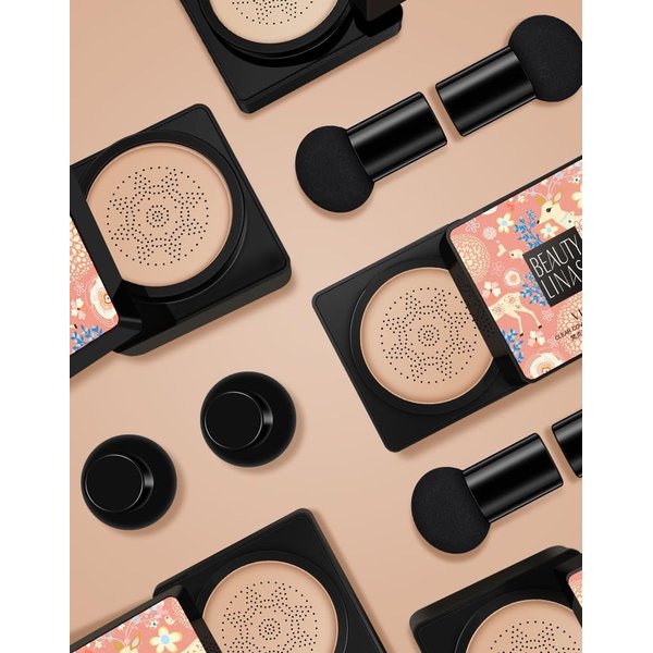 Lovelycat Mushroom Head Air Cushion BB Cream Even Skin Tone Makeup Base PrimerConcealer Lasting Nude Makeup Moisturizing Brightening Pigment CC Liquid Foundation (B-natural)