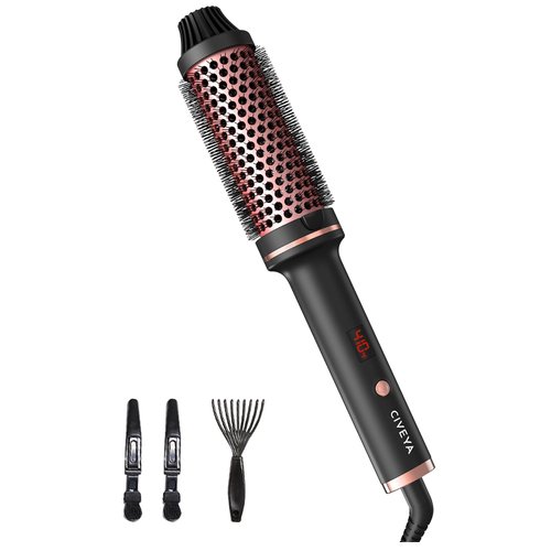 Pro Thermal Round Brush 1 1/2 Inch, Ceramic Heated Round Brush Black, Ionic Thermal Round Brush Curling Iron
