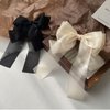 TUCEWP Bow Hair Clips for Women Girls Black Ribbon Bowknot Spring Hair Clips for Long Thick Hair French Tulle Bow Ponytail Holder Nonslip Metal Hair Barrette Snap Hairpins Sweet Hair Accessories