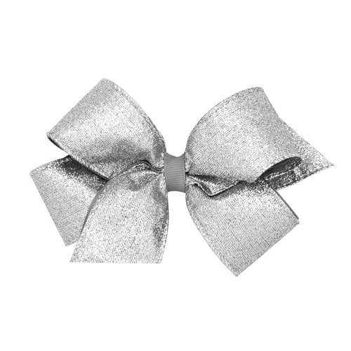 Wee Ones Party Glitter and Grosgrain Bow Overlay on a WeeStay No-Slip Hair Clip, King, Silver