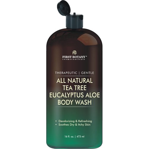 First Botany, ALL Natural Body Wash - Fights Body Odor, Athlete's Foot, Jock Itch, Nail Issues, Dandruff, Acne, Eczema, Shower Gel for Women & Men, Skin Cleanser -16 fl oz (Tea Tree Eucalyptus)