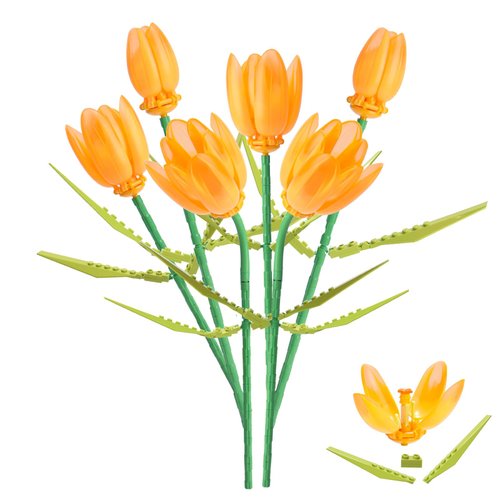 Allhero Flower Bouquet Building Toy Set Tulips Artificial Flowers, Creative Flowers Building Blocks for Boys Girls Age 8+, Adult, Gift for Mother's Day, Birthday, Christmas(Orange)