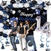 Miidenks 14th Birthday Decorations Set for Boy, Navy Blue Silver Black Happy 14 Birthday Party Decorations with Birthday Backdrop Banner Birthday Tablecloth 14 Number Balloons for Him
