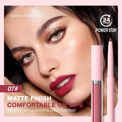 evpct Retractable 1Pcs Lip Liner Pencils and 1 Pcs Lip Gloss Makeup Set for Shaping & Sculpting Lips, Ruby Red Long-Lasting Waterproof Matte Rich Lip Colors Liner Crayon Liquid Lipstick 07#