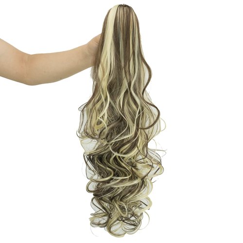 IMISSU Thick Mess Curly Jaw Claw Ponytail Hair Pieces Extensions Pony Tail Clip in Hairpiece 24 Inches (Piano Blonde Mix Brown)