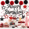 YEOCU Birthday Decorations, NO DIY, Pre-Strung Happy Birthday Banner with Honeycomb Balls, Hanging Swirls, Circle Dots Garland, Happy Birthday Party Decorations for Women Men Boys Girls (Red & Black)
