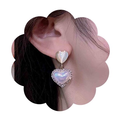 Sttiafay Vintage Rhinestone Heart Drop Earrings Opal Heart Stud Earrings Moonstone Heart Earrings Gold Crystal Heart Dangle Earrings Jewelry for Women