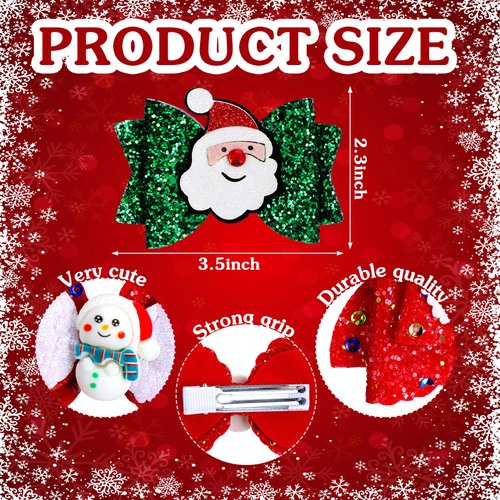 Riceshoot 18 Pcs Christmas Bow Clips Glitter Sequined Gold Silver Hair Pins Santa Snowflake Holiday Hair Accessories Xmas Tree Reindeer Bow Hair Barrettes for Women Birthday Gifts