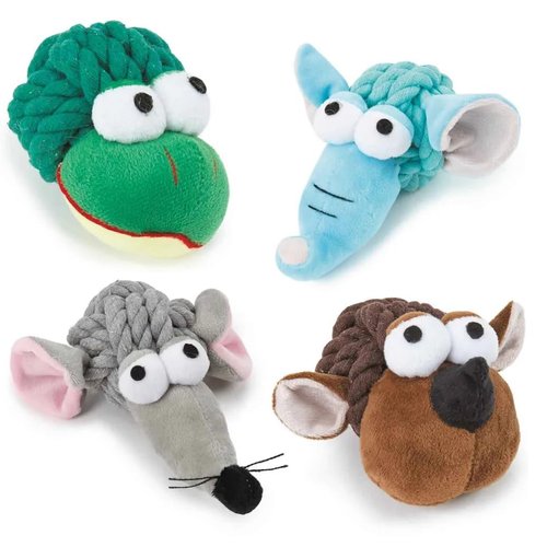 Dog Toy Knotted Rope Animal Ball Head Elephant Frog Mouse Monkey or Set of All 4 (1 Toy - Seller's Random Choice)