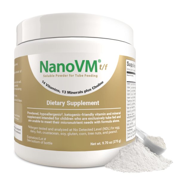 NanoVM t/f, Dietary Supplement for Tube Feeding, Allergen-Free Kids Multivitamin, Unflavored Vitamin Powder with 14 Vitamins & 13 Minerals, Low-Carb Kids Vitamins, 275g - Solace Nutrition