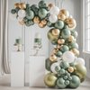 Sage Green and Gold Balloons, Olive Green White Metallic Gold Confetti Latex Balloons Set for Birthday Baby Shower Wedding Jungle Safari Boy Party Supplies Arch Garland Decoration