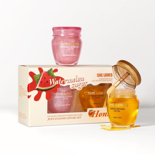 Honey&watermelon Lip Oil Set, 2pcs Moisturizing Lip Gloss Gift Set, Lip Oil Gloss Jelly Lip Gloss, Colorless Lip Care Oils For Very Dry Lips, Long Lasting Nourishing Lip Glow Oil Lip Care Products