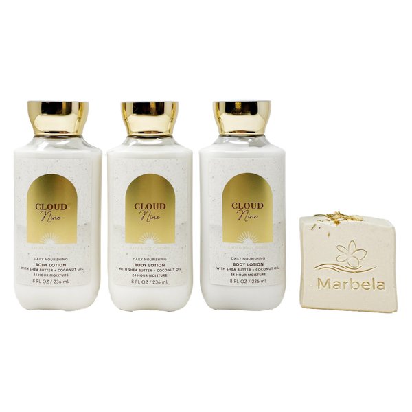 Bath & Body Works Cloud Nine 3 Pack of Body Lotion With a Wild Jasmin Bar Soap.