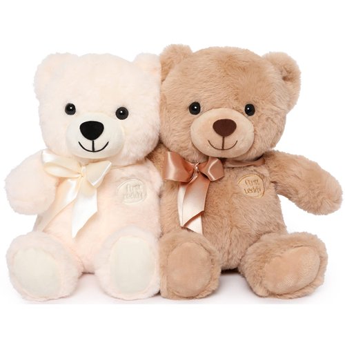 Tezituor Small Teddy Bear Stuffed Animals, 2 Pack Cute Plush Teddy Bears for Christmas Birthday Valentine's Day Baby Shower for Girl Boy, Off White/Light Brown, 12inch