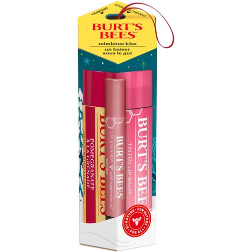 Burt's Bees Mistletoe Kiss Pink, Pomegrante, Peony, Hibiscus Lip Balm and Shimmer Holiday Collection Gift Set of 3-1 Count