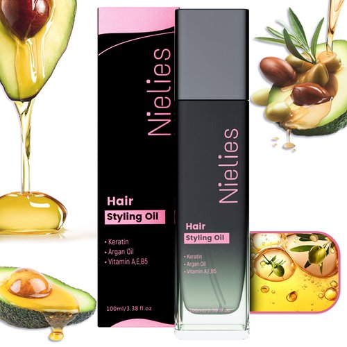 Nielies Hair Keratin Serum for frizz & dry hair,Vitamin e oil for hair with Jojoba & Argan Oil,best anti frizz hair serum, leave in & keratin hair treatments for women & men (single, 3.38, Fl Oz)