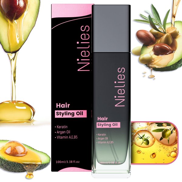 Nielies Hair Keratin Serum for frizz & dry hair,Vitamin e oil for hair with Jojoba & Argan Oil,best anti frizz hair serum, leave in & keratin hair treatments for women & men (single, 3.38, Fl Oz)