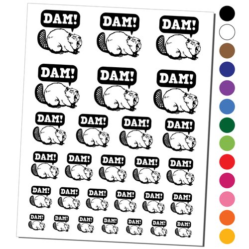 Grumpy Beaver Yelling Dam Temporary Tattoo Water Resistant Fake Body Art Set Collection - Red (One Sheet)