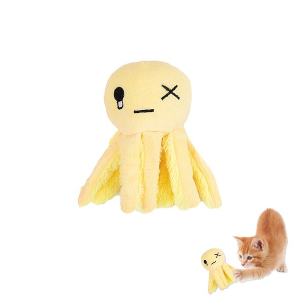 Andiker Cat Interactive Toy, Octopus-Shaped Cat Plush Toys with Crinkle Paper, Cat Toys for Indoor Cats to Scratch and Chew for Kitten Gifts and Cat Lovers (Yellow)