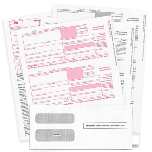 NextDayLabels - 1099-NEC Forms for 2023, 4-Part Tax Forms, Vendor Kit of 50 Laser Forms and 50 Self-Seal Envelopes, Forms Designed for QuickBooks, TFP and Other Accounting Software