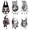 Oottati Waterproof 6 Sheets Back of Hand Fake Temporary Tattoo Stickers - Black Gothic Finger Letter Moon Sun Totem Clown Cat Horro Flower