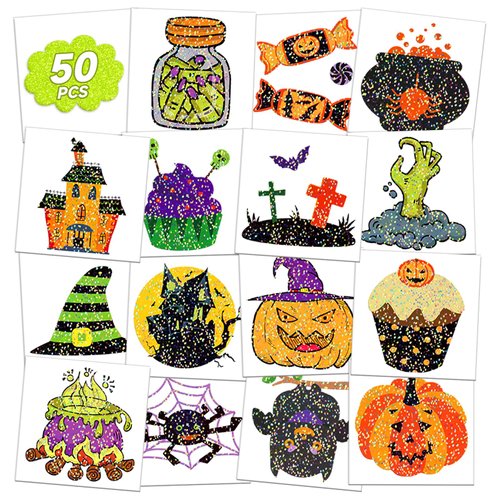 EMOME Individual Wrapped Glitter Kids Tattoos for Halloween, Halloween Stickers for Kids Boys Girls, Pumpkin Ghosts Tattoos for Halloween Party Favors Supplies Decorations