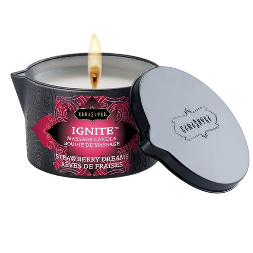 KAMA SUTRA Ignite Massage Candle - Coconut Oil and Soy Based - Strawberry Dreams, 6 oz/170 g Sore Muscle Massage Oil - Moisturizing - Natural Therapy Oil - Warming, Relaxing, Sensual Massage