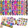 Cherisnowy 48 90s 24PCS 90s Temporary Tattoos Sticker 24PCS Slap Bracelets Perfect for Themed Birthday Party Favors Baby Showers or Classroom Rewards Ideal Decor and Gifts for Girls and Boys