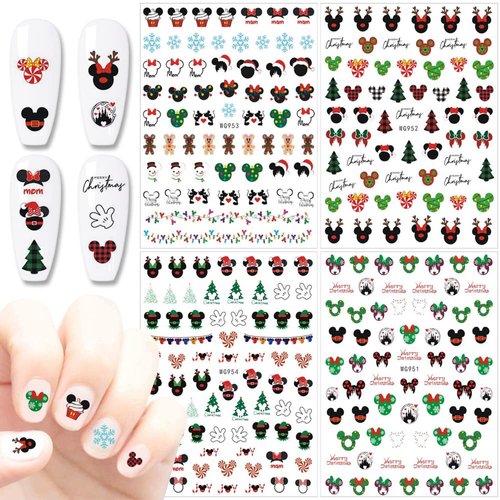 Christmas Nail Art Stickers Self Adhesive Christmas Nail Decals Winter Xmas Tree Snowflake Christmas Nail Design Stickers for Women Christmas Nail Decoration Charms 4 Sheets Winter Xmas Nail Stickers