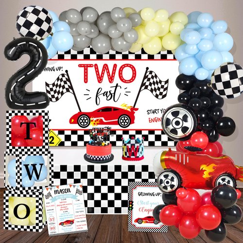 YSHMFEUX Two Fast Birthday Decorations Party Supplies, Race Car 2nd Birthday Decorations, Baby Bo...