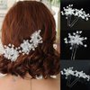 AKOAK 5 Pcs Bride Tiara Handmade Pearl Head Flower Hair Clip Fork Pearl Flower Braid Hair Disc U-Shaped Small Hairpin Head Accessories (White)
