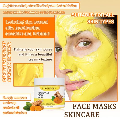 Turmeric Clay Facial Mask,Oil Control Long Lasting Moisturizing Deep Cleansing Face Mud Mask