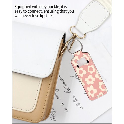 KLLRO RUO Chapstick Holder Keychain Fashion Lipstick Sleeve Lip Balm Portable Pocket Lip Gloss Tube Holder Clip-on Makeup Travel Accessories - Pink Flower