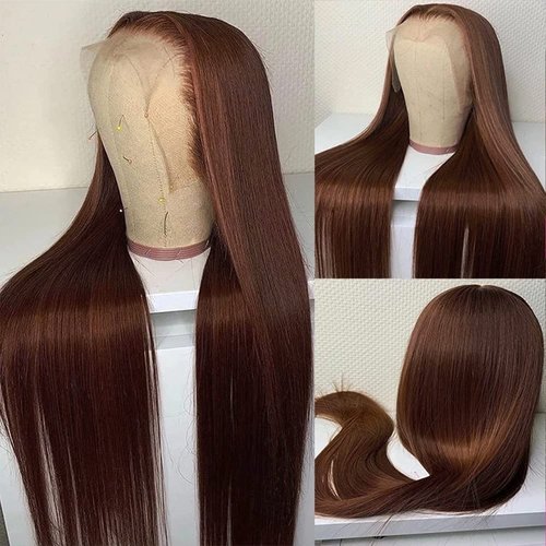 sdamey 13x6 Straight Wigs Chocolate Brown Transarent HD Lace Front Wigs Human Hair with Baby Hair 180 Density Straight Glueless Wigs Pre Plucked Hairline 4# Brown Color (26 Inch, 4 Brown)