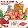 HERSITY Picnic Basket Toys for Toddlers, Kids Play Tea Sets with Teapot Tea Cup Dessert Food and Mat, Pretend Play Kitchen Accessories Tea Party Set Little Girl Boy Age 3 4 5