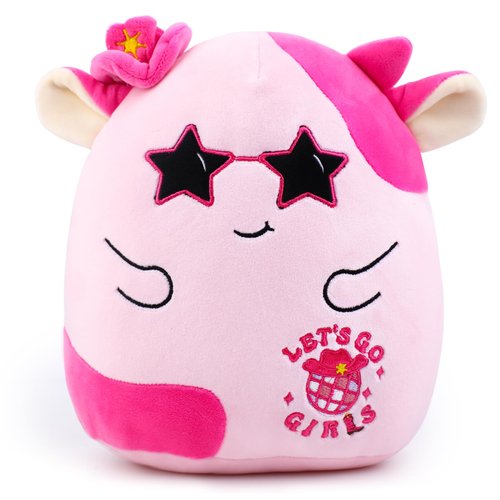 NOVBAUB Disco Cowgirl Cow Plush Toys Pink Cowgirl Stuffed Cow Plushies Birthday Party Supplies Cowgirl Soft Stuffed Plush Cow Pillows for Kids Teens Adults Fathers Day Halloween