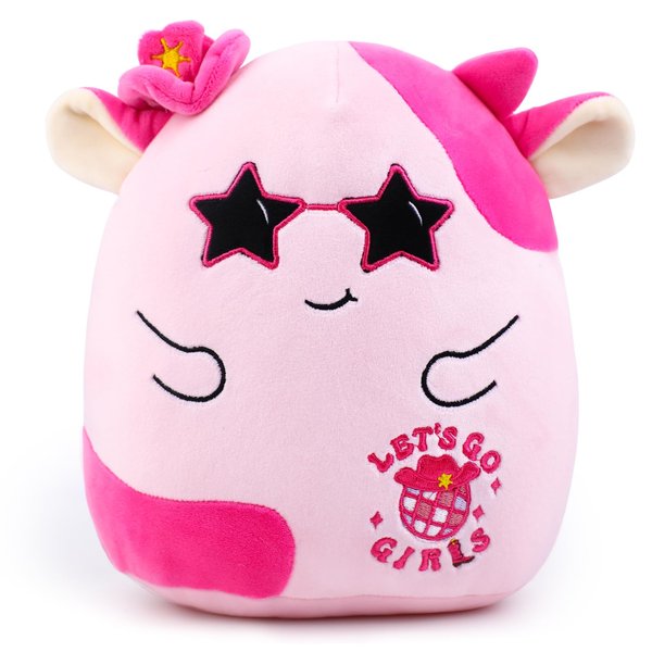 NOVBAUB Disco Cowgirl Cow Plush Toys Pink Cowgirl Stuffed Cow Plushies Birthday Party Supplies Cowgirl Soft Stuffed Plush Cow Pillows for Kids Teens Adults Fathers Day Halloween