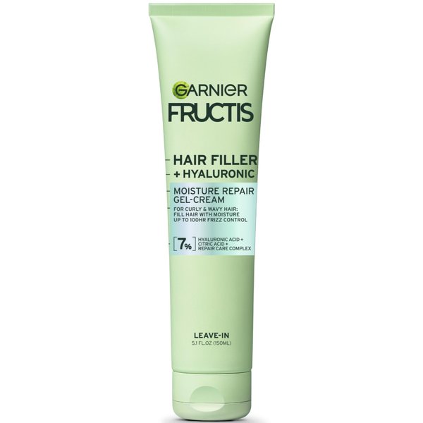 Garnier Fructis Hair Filler Moisture Repair Gel-Cream, Hair Gel for Curly, Wavy Hair with Hyaluronic Acid, 5.1 Fl Oz, 1 Count