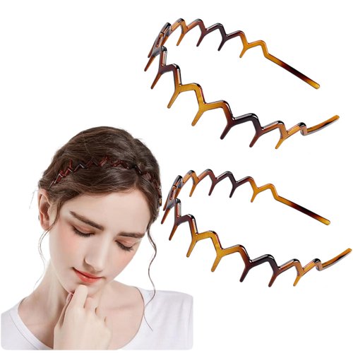 Kayouhua 2 Sets Brown Zig Zag Headbands for Women,Plastic Zigzag Headband Shark Tooth Hair Comb Headband Hair Accessories for Women & Men Washing Face