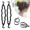 6Pcs Black Resin Double-end Hook Hair Bun Makers Foldable Anti-slip Hair Donut Shapers Hair Roll-up Updo Braiding Tools Insert Pads Holders for Women Girls Hair Styling