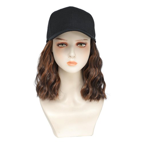 AliRobam Hat with Natural Wave hair Extensions attached for woman Baseball cap wig Short Mixed Brown Bob Hairstyle Adjustable Wig (Mbrown)