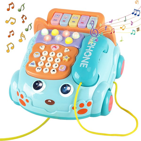 Kimery Baby Phone Toy,Baby Toy Phone Cartoon Baby Piano Music Light Toy Children Pretend PhoneToy Gift Game Boy Girl Early Education Gift Blue (18 M+)