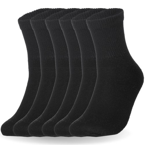 Special Essentials 6 Pairs Cotton Diabetic Ankle Socks - Non-Binding With Extra Wide Top For Men and Women Black 13-15