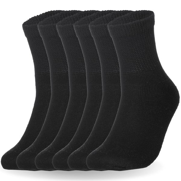 Special Essentials 6 Pairs Cotton Diabetic Ankle Socks - Non-Binding With Extra Wide Top For Men and Women Black 13-15