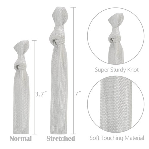 MEEDEE 100 Pack Silver Elastic Hair Ties For Women No Crease Soft Elastic Ribbon Hair Ties Knotted Hair Ties No Damage Pony Tails Hair Ties Ouchless Hair Ties Yoga Hair Ties Elastic Bracelets