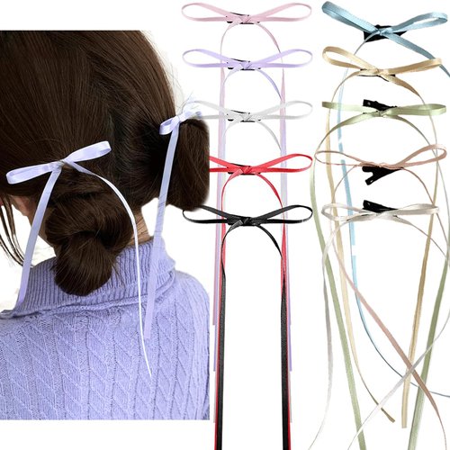 20PCS Extra-Long Tassels Ribbon Hair Bows, 3mm Mini Bows for Hair, Red Ribbon Bowknots Hair Barrettes, Kawaii Accessories for Women, Colorful Bows Braiding Hair Accessories for Girls for Hair Styling