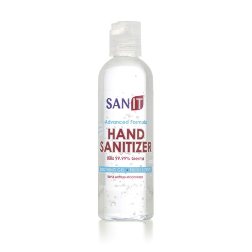 Sanit Moisturizing Hand Sanitizer Gel 70% Alcohol, with Pump - Kills 99.99% Germs, Advanced Formula with Vitamin E and Aloe Vera - Soothing Gel, Fresh Scent, Made in USA - 4 oz