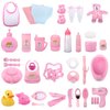 deAO 40 Piece Baby Doll Accessories Bag with Baby Feeding Accessories, Clothes, Doll Bear, Bath Toys, Soother Dummy and Much More - Great Nurturing Pretend Toy for Kids!